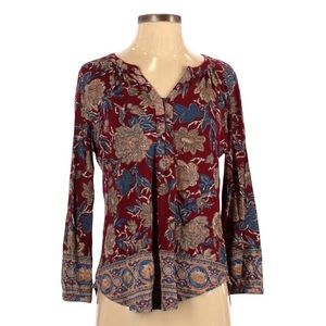 Lucky Brand Maroon Paisley Long Sleeve Blouse High-Low Style Size small